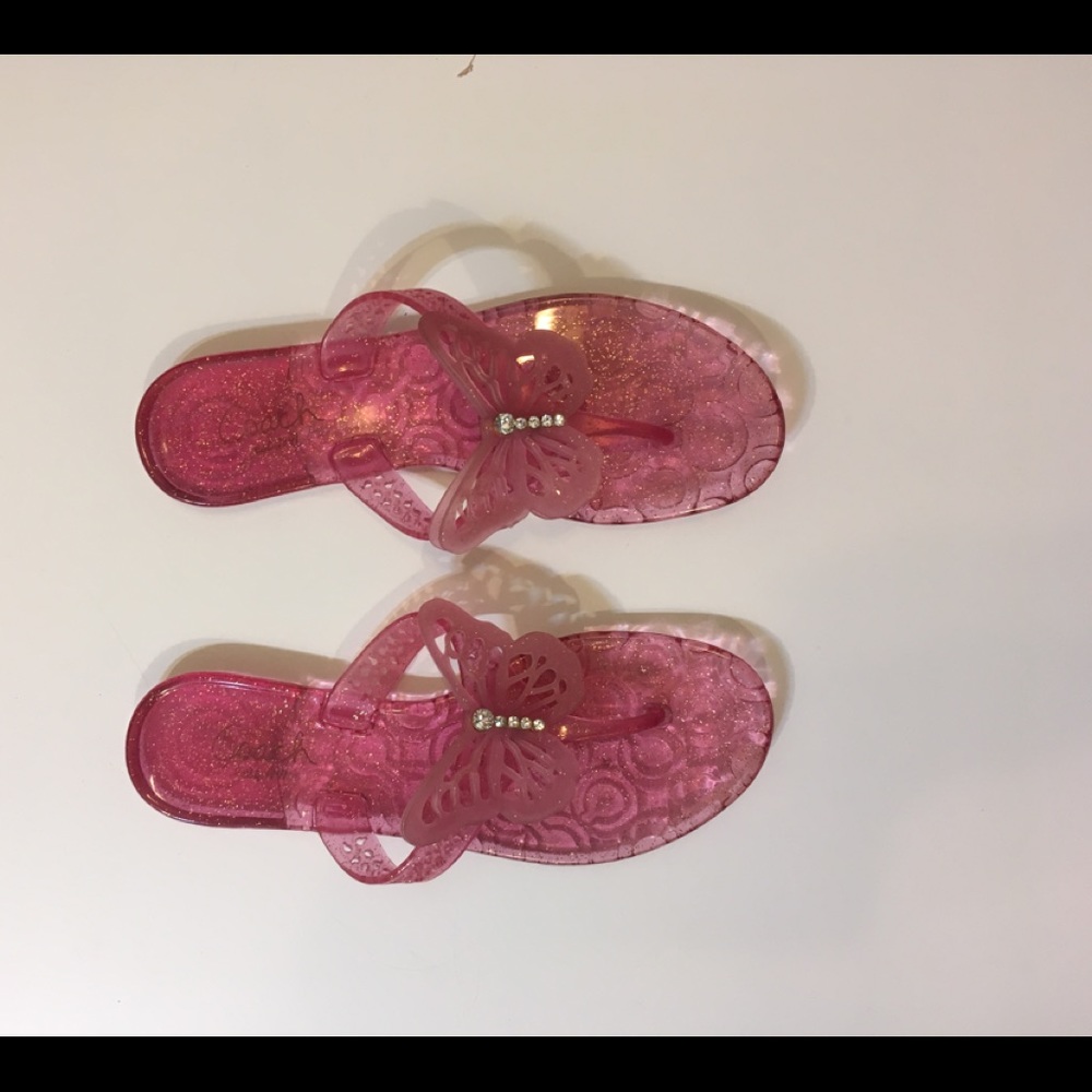 Pink Coach Jelly Flip-flops Size 6  w/butterfly